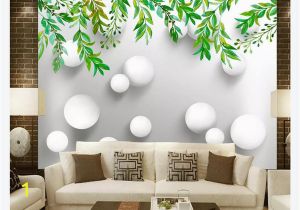 Japanese Style Wall Murals Customized 3d Wallpaper Murals Wall Paper American Pastoral Hand Painted Green Leaf Ball White Ball 3d Bedroom Tv Background Wall Colorful