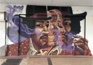 Jimi Hendrix Wall Mural Nychos "purple Haze" Portrait Of Jimi Hendrix Miami Fl