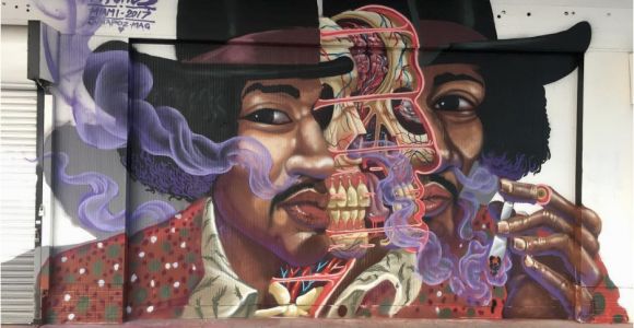 Jimi Hendrix Wall Mural Nychos "purple Haze" Portrait Of Jimi Hendrix Miami Fl