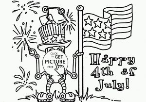 July 4th Coloring Pages Printable American Robot Fourth Of July Coloring Page for Kids