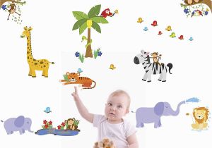 Jungle Adventure Wall Mural Treepenguin Kids Jungle Animals Wall Decals Cute Safari theme Wall Stickers for Baby toddler Boys & Girls Rooms Peel and Stick Bedroom and Nursery