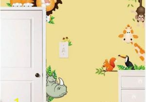 Jungle Animal Wall Murals Jungle Animal Kids Baby Nursery Wall Stickers Poster Children Home Decor Pvc Mural Cartoon Wall Decal Adesivo De Parede Infantil