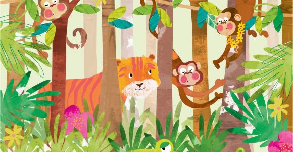 Jungle Animals Wall Mural Monkeys In 2019 Cartoon Animals Wall Murals