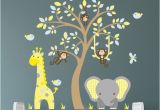 Jungle Safari Wall Mural Jungle Decal Boys Safari Wall Stickers Yellow Blue and