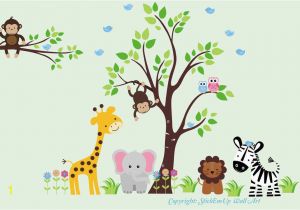 Jungle Safari Wall Murals Baby Nursery Wall Decals Jungle Safari Tree & Animals Repositionable