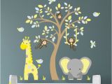 Jungle themed Nursery Wall Murals Jungle Decal Boys Safari Wall Stickers Yellow Blue and