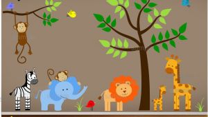 Jungle themed Nursery Wall Murals Jungle Wall Decals Tree Zebra Elephant Monkey by