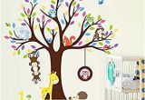 Jungle Wall Mural for Nursery Amazon Elecmotive Cartoon forest Animal Monkey Owls Fox Rabbits