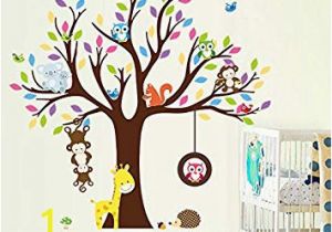 Jungle Wall Mural for Nursery Amazon Elecmotive Cartoon forest Animal Monkey Owls Fox Rabbits