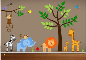 Jungle Wall Murals Nursery Jungle Wall Decals Tree Zebra Elephant Monkey by