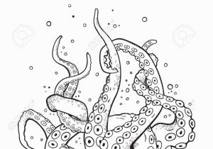 Kids Coloring Pages for Restaurants Octopus Tentacles Curl and Intertwined Hand Drawn Black and White