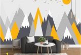 Kids Mountain Wall Mural Grey Geometry Mountain Wallpaper Abstract Mountain with