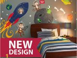 Kids Wall Mural Decals Space Wall Decal Rocket Ship Alien Planet Monkey astro