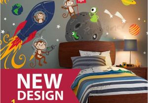 Kids Wall Mural Decals Space Wall Decal Rocket Ship Alien Planet Monkey astro