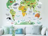 Kids Wall Murals Australia Colorful Animal World Map Wall Sticker Vinyl Decal Nursery Kids Room