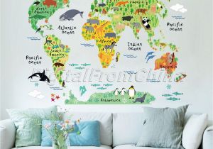 Kids Wall Murals Australia Colorful Animal World Map Wall Sticker Vinyl Decal Nursery Kids Room