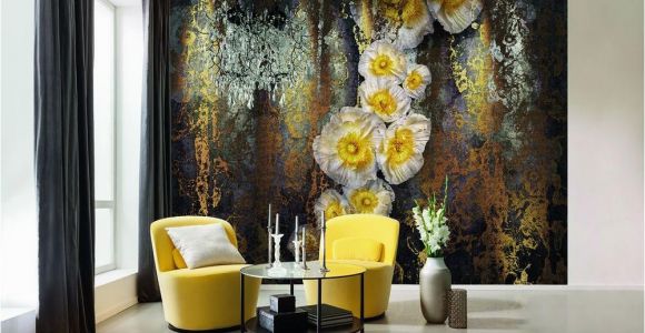 Komar Serafina Wall Mural Abstract Yellow Flowers Wallpaper Big Flowers Floral Wall