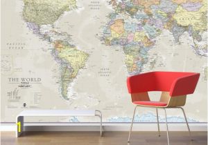 Komar World Map Wall Mural Giant World Map Mural Classic Home Decor Living Room Bedroom World Map Wall Decal Wall Art Vintage Map World Map Wallpaper