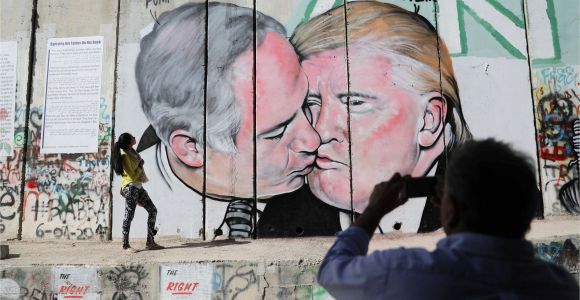 Lady Gaga Wall Mural Trump and Netanyahu Share A Kiss On West Bank Wall Mural