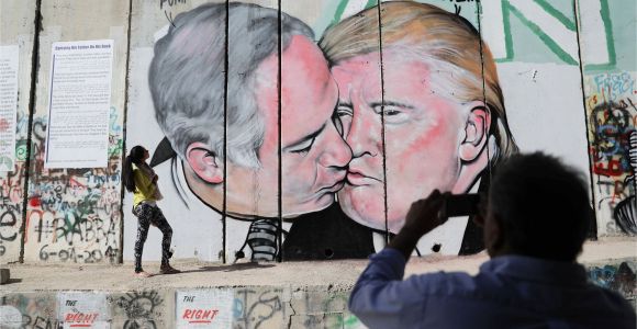 Lady Gaga Wall Mural Trump and Netanyahu Share A Kiss On West Bank Wall Mural
