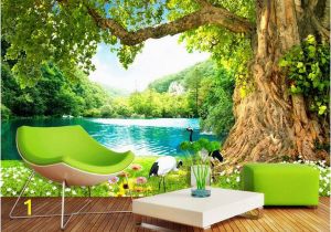 Lake In the Woods Wall Mural Freshness Old Tree Red Crowned Crane Lakes Wallpaper Murals 3d Wall Mural for Bedroom 3d Wall Murals 3d Marble Wall Paper Angelina Jolie