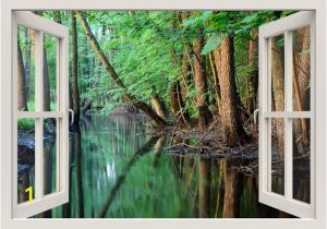 Lake Scene Wall Mural River Scene Wall Decal forest Wall Sticker Mural 3d Window View Wall Decal Nature forest Wall Mural Bedroom Home Decor Living Room