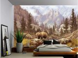 Large Adhesive Wall Murals Grizzly Bear Mountain Stream Wall Mural Self