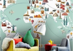 Large Adhesive Wall Murals Wallpaper World Travel Map Peel and Stick Wall Mural