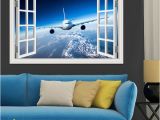 Large Aviation Wall Murals 3d Landscape Wallpaper Airplane Wall Sticker Decal Vinyl Wall Art Mural Window View Blue Sky Home Decor Living Room Stickers Wall Decals