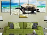 Large Beach Wall Murals 5 Panel Turtle Crawling the Beach Modern Décor Canvas Wall Art Hd Print