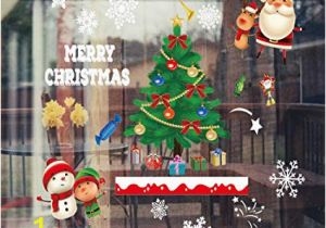 Large Christmas Wall Murals White Snowflakes Window Clings with Christmas Tree Santa Claus Snowman Reindeer Xmas Holiday Colored Window Decals Reusable Static Sticker