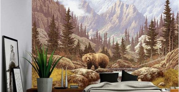 Large Cloth Wall Murals Grizzly Bear Mountain Stream Wall Mural Self