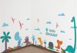 Large Dinosaur Wall Mural Hello Dinosaur Wall Art Decals Diy Nursery and Kids Room Wall Art Stickers Cartoon Animals Murals Home Decor Stickers for Your Wall Stickers