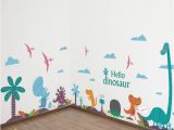 Large Dinosaur Wall Mural Hello Dinosaur Wall Art Decals Diy Nursery and Kids Room Wall Art Stickers Cartoon Animals Murals Home Decor Stickers for Your Wall Stickers
