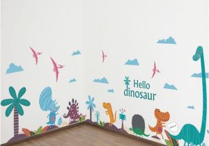 Large Dinosaur Wall Mural Hello Dinosaur Wall Art Decals Diy Nursery and Kids Room Wall Art Stickers Cartoon Animals Murals Home Decor Stickers for Your Wall Stickers