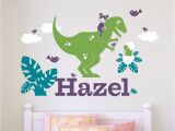 Large Dinosaur Wall Mural T Rex Dinosaur Girl Rider Name Wall Decal