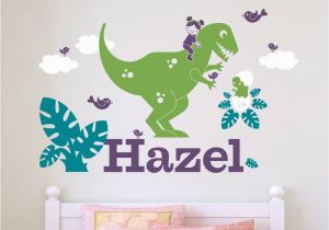 Large Dinosaur Wall Mural T Rex Dinosaur Girl Rider Name Wall Decal