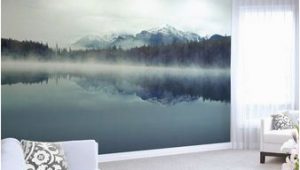 Large forest Wall Mural Mountain Lake Wallpaper Mural Foggy Ombre Mountain Lake