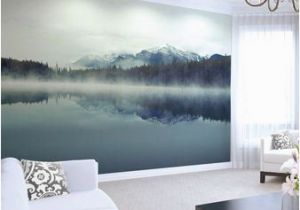 Large forest Wall Mural Mountain Lake Wallpaper Mural Foggy Ombre Mountain Lake