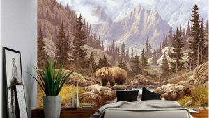Large Landscape Wall Mural Grizzly Bear Mountain Stream Wall Mural Self