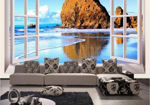 Large Mural Prints Custom Wallpaper 3d Stereoscopic Window Beach Scenery Living