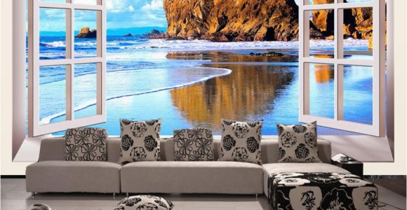 Large Mural Prints Custom Wallpaper 3d Stereoscopic Window Beach Scenery Living