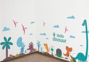 Large Wall Mural Stickers Hello Dinosaur Wall Art Decals Diy Nursery and Kids Room Wall Art Stickers Cartoon Animals Murals Home Decor Stickers for Your Wall Stickers