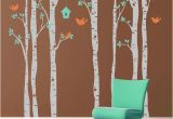 Large Wall Mural Stickers Vinyl Wall Decal Birch Trees and Birds Extra Wall