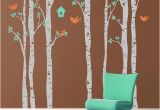 Large Wall Mural Stickers Vinyl Wall Decal Birch Trees and Birds Extra Wall