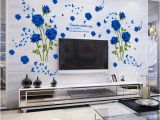 Large Wall Murals Flowers wholesale Blue Flower Mural Rose 3d Wall Stickers Mural Wallpaper for sofa Tv Background Room Murals Flower Wall Decal Flower Wall Decals From