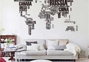 Large World Map Wall Mural Big Letters World Map Wall Sticker Decals Removable World Map Wall Sticker Murals Map Of World Wall Decals Vinyl Art Home Decor