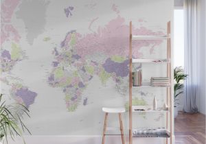 Large World Map Wall Mural Pastels World Map Highly Detailed Adventure Awaits Wall Mural