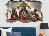 Lego Marvel Wall Mural 3d Broken Wall Decor the Avengers Wall Stickers for Kids Rooms Home