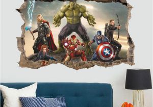 Lego Marvel Wall Mural 3d Broken Wall Decor the Avengers Wall Stickers for Kids Rooms Home